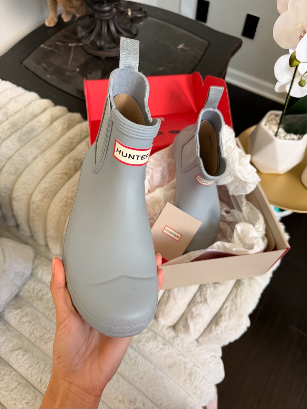 Hunter Grey Chelsea Ankle Rain Booties